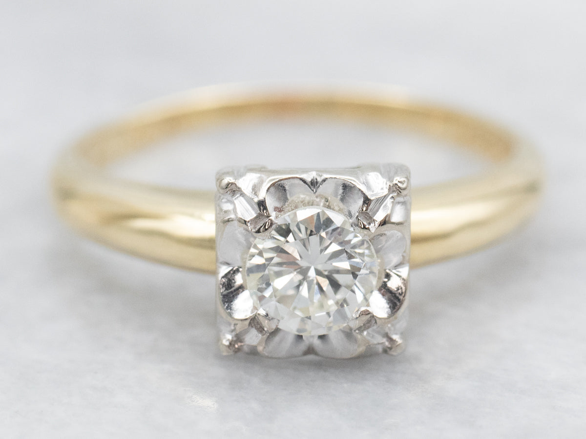 Retro Diamond Solitaire Engagement Ring with Illusion Head