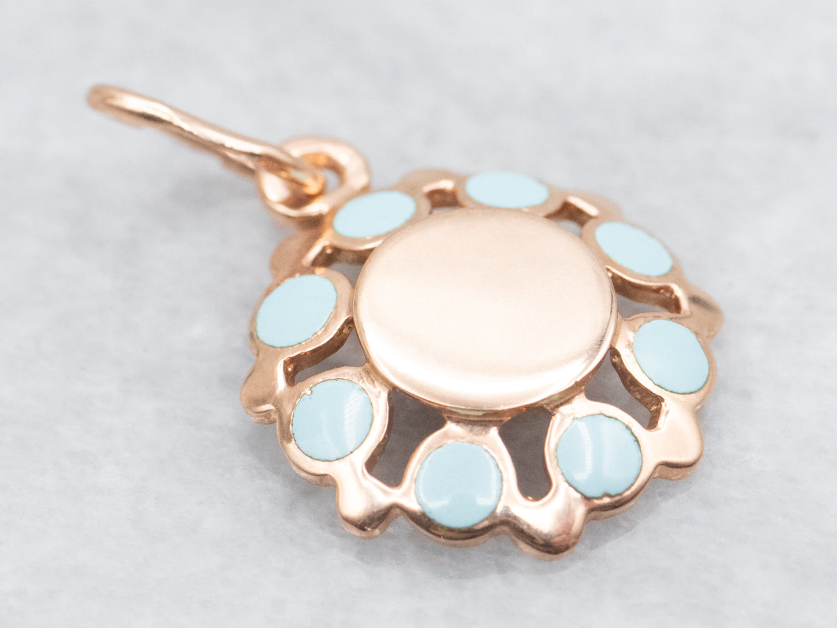 Rose Gold and Blue Enamel Pendant