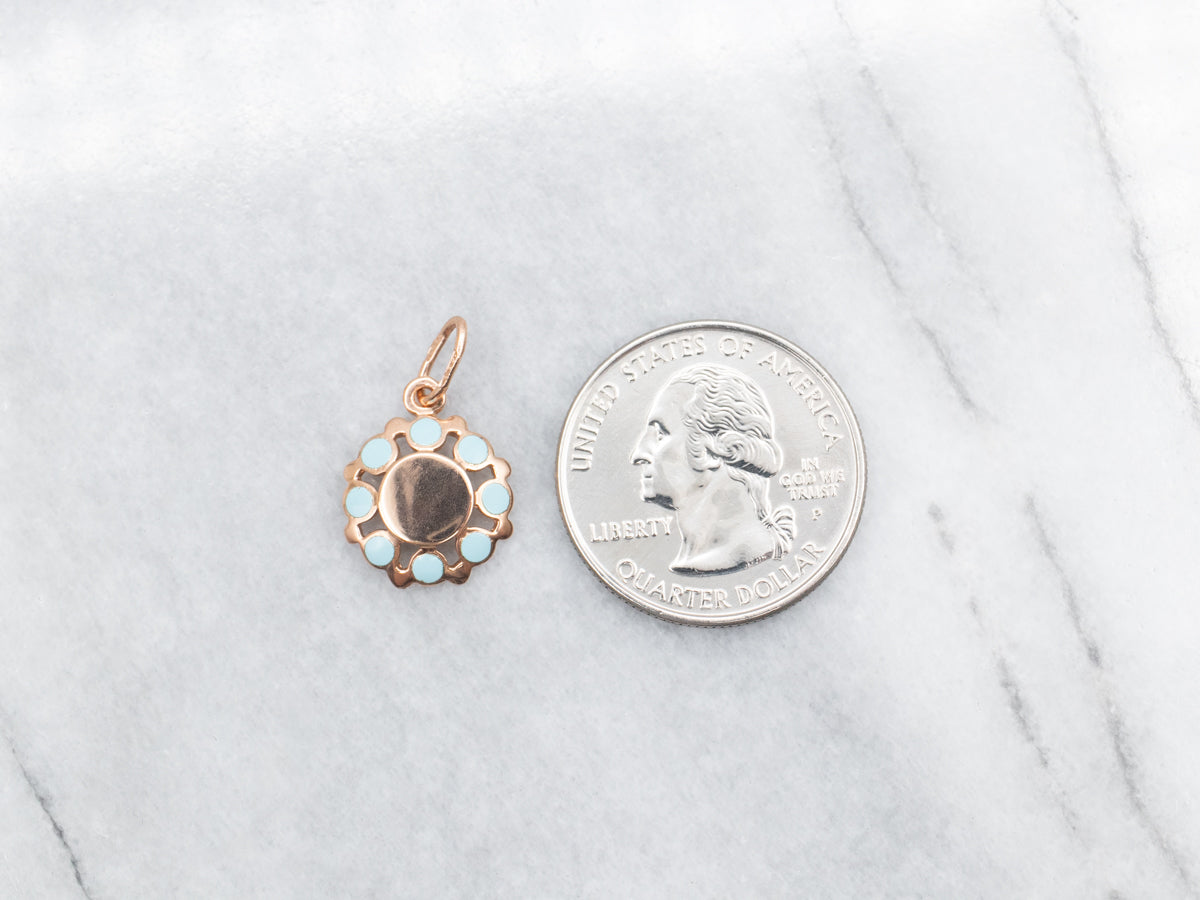 Rose Gold and Blue Enamel Pendant