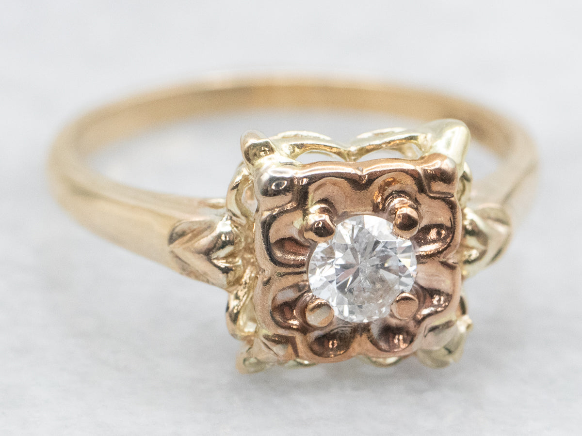 Unique Flower Diamond Solitaire Engagement Ring