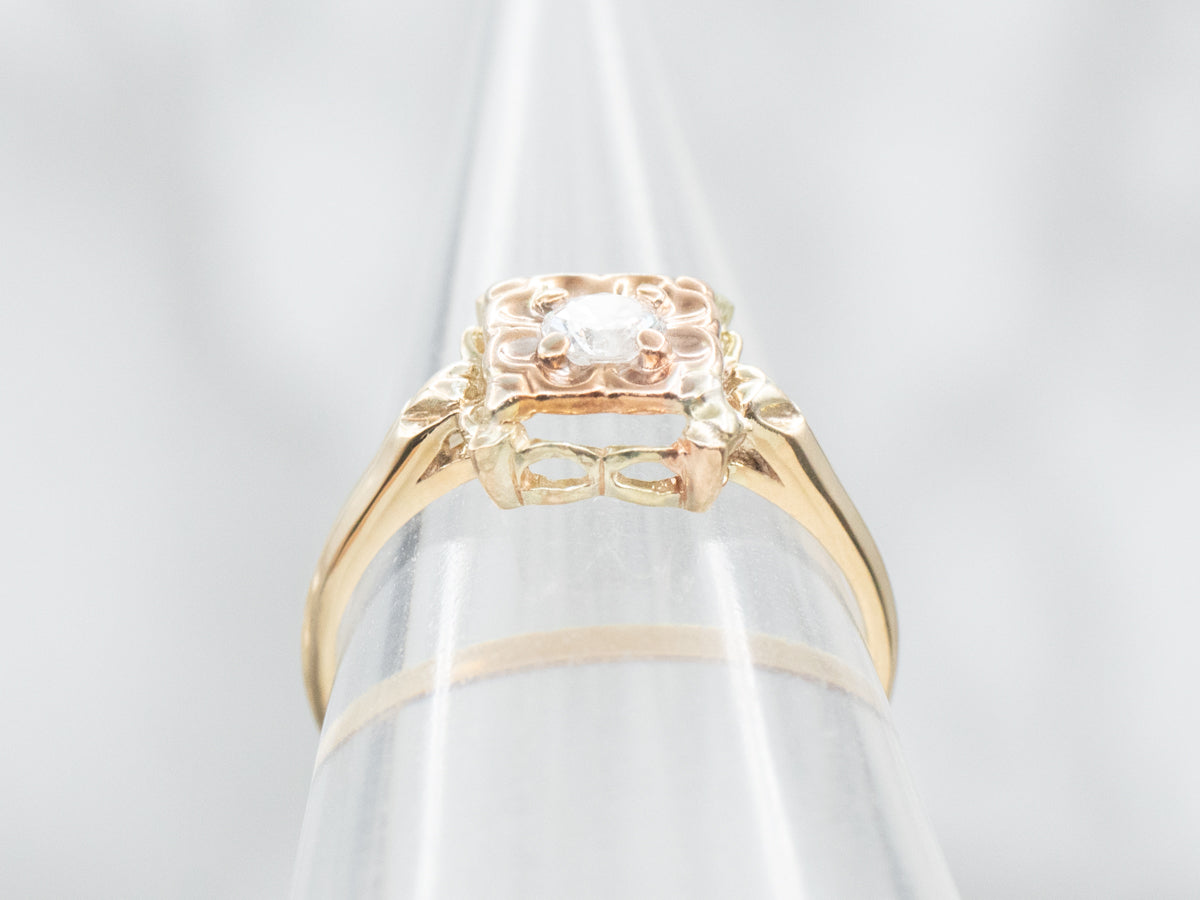 Unique Flower Diamond Solitaire Engagement Ring