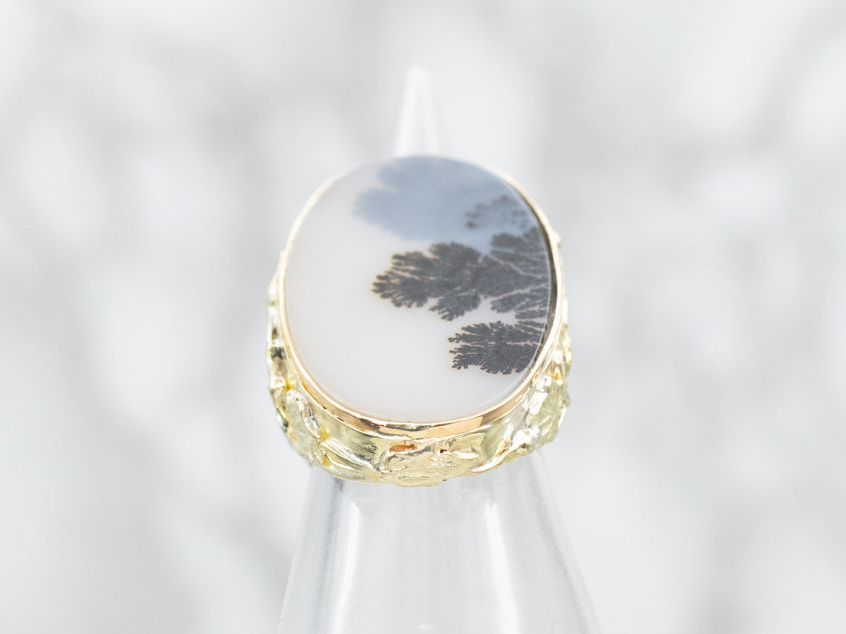 Grape Vine Green Gold Dendritic Agate Cocktail Ring