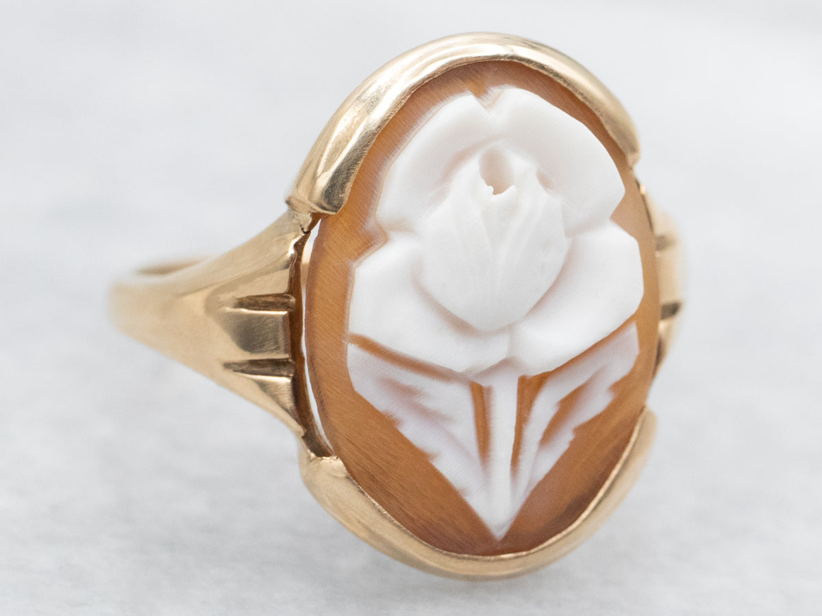 Vintage Gold Carved Rose Cameo Ring