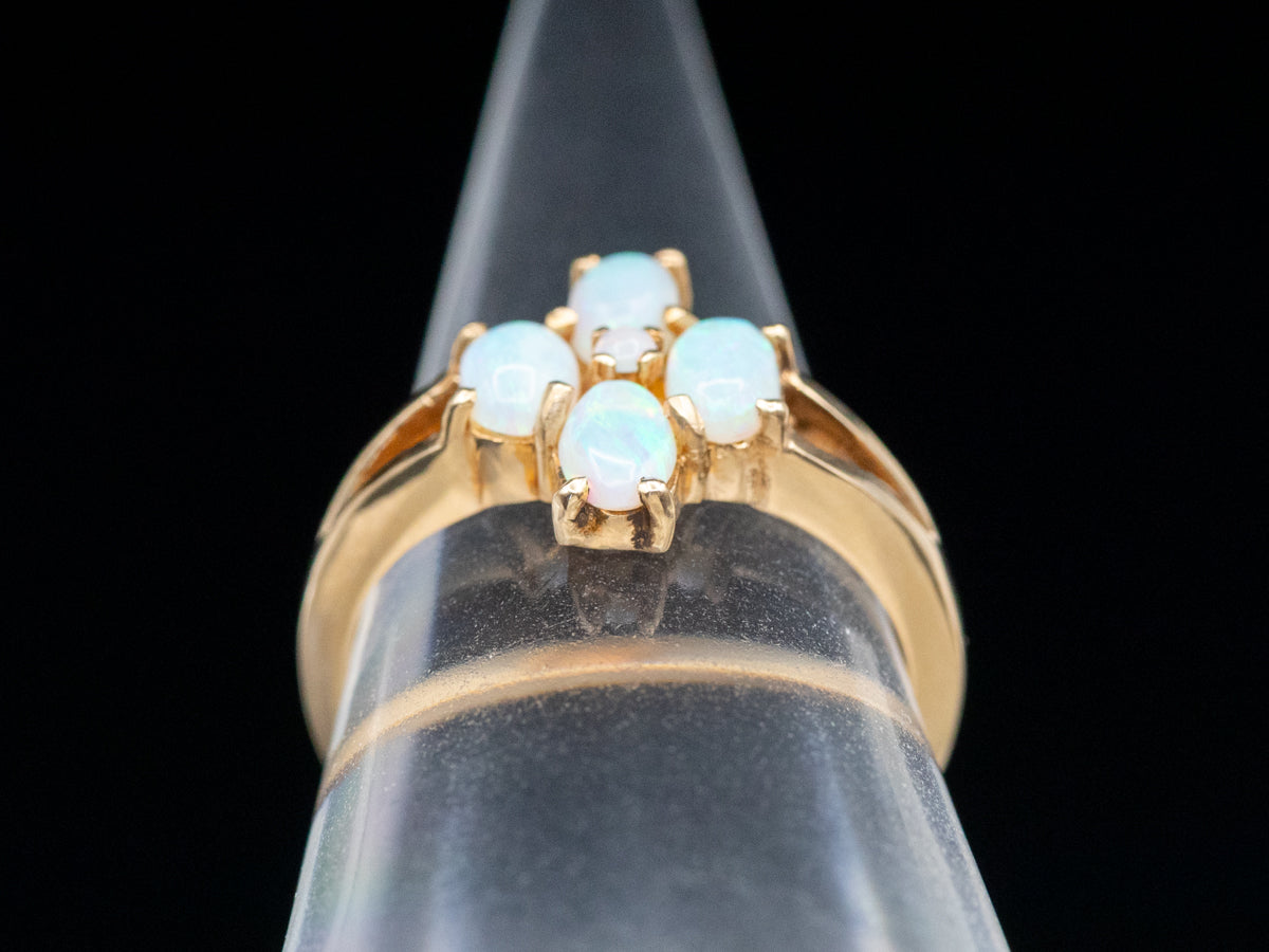 Vintage Gold Opal Halo Flower Ring