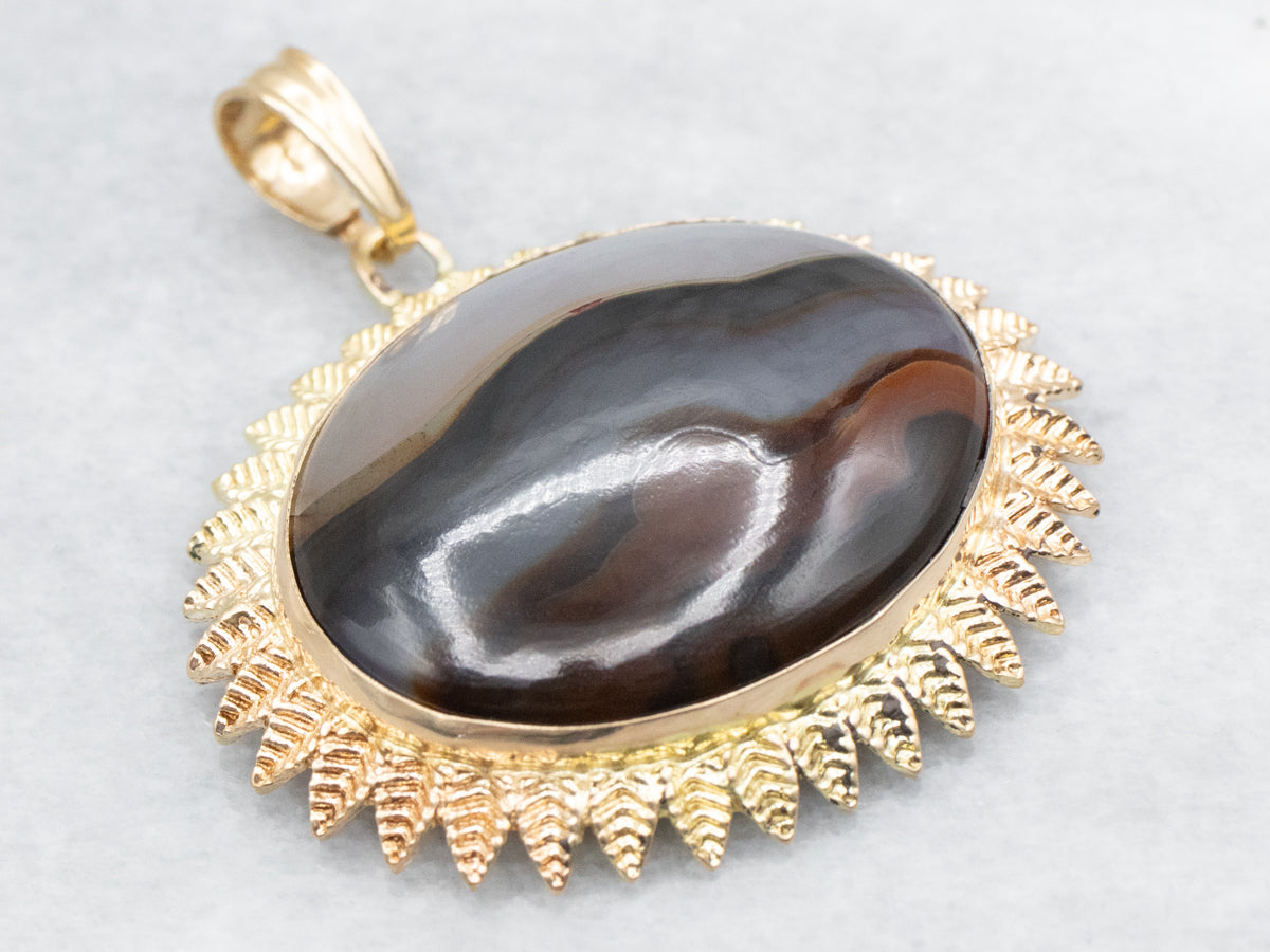 Yellow Gold Banded Agate Statement Pendant