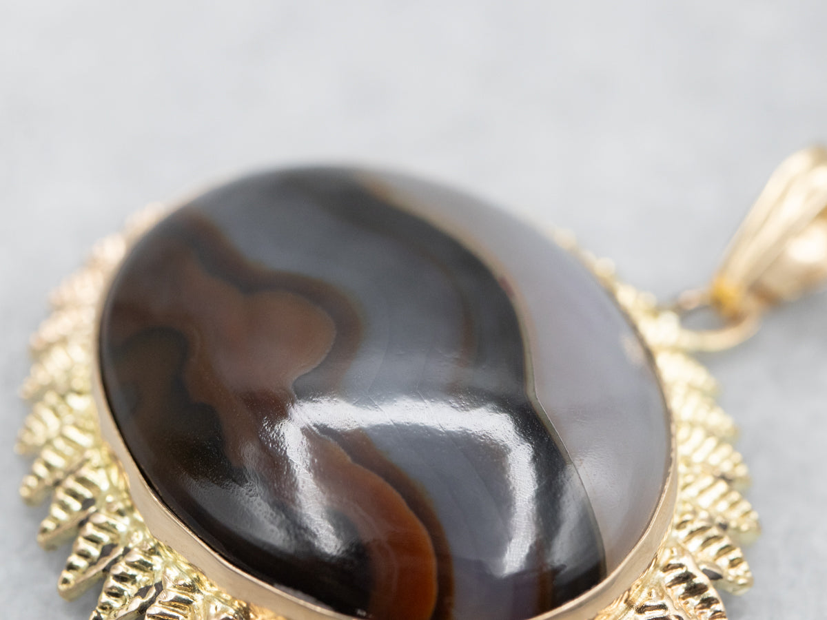 Yellow Gold Banded Agate Statement Pendant