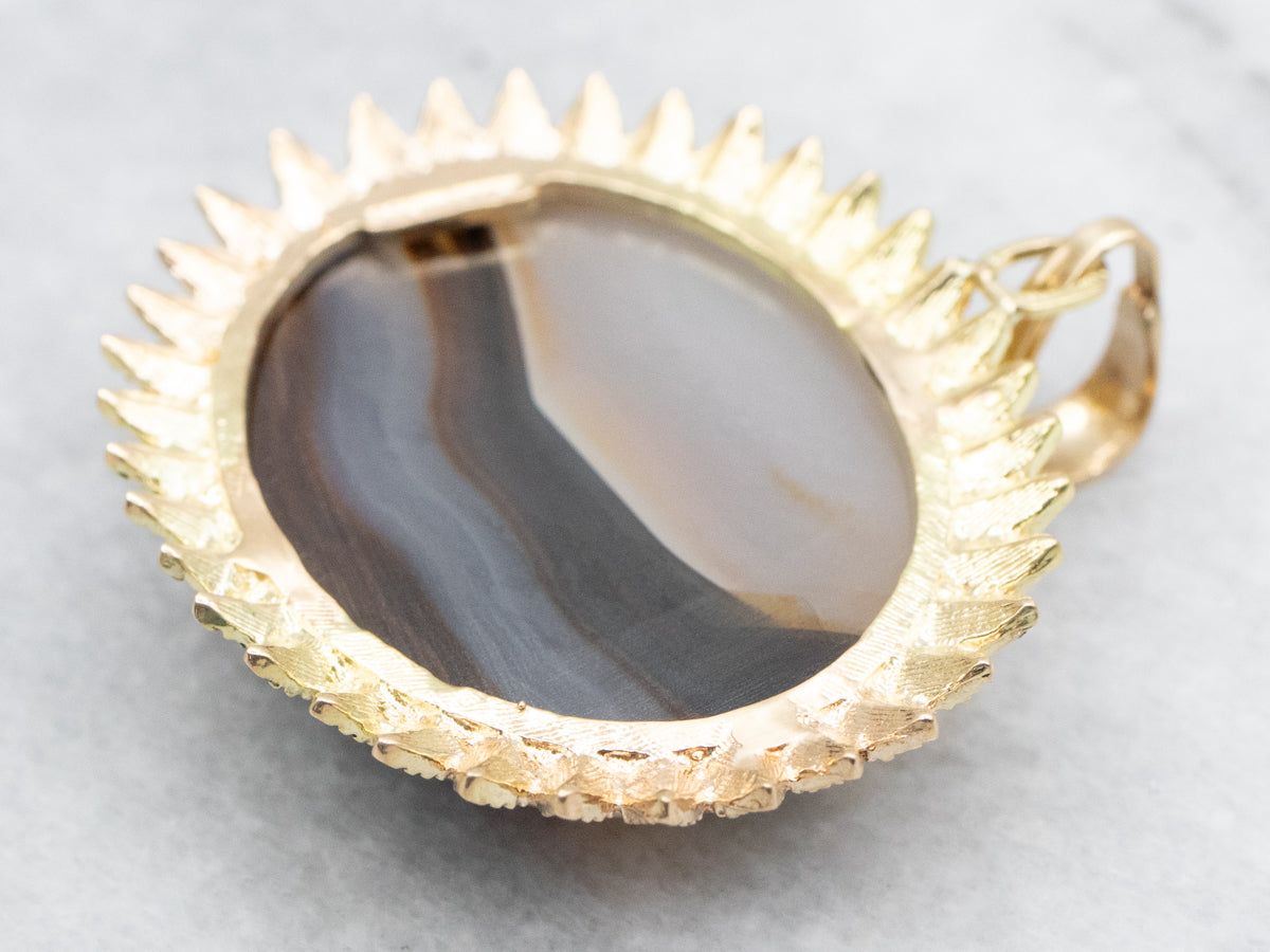 Yellow Gold Banded Agate Statement Pendant