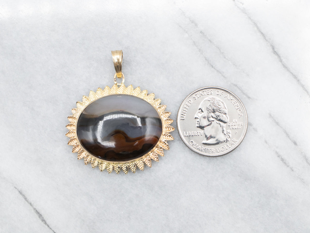 Yellow Gold Banded Agate Statement Pendant