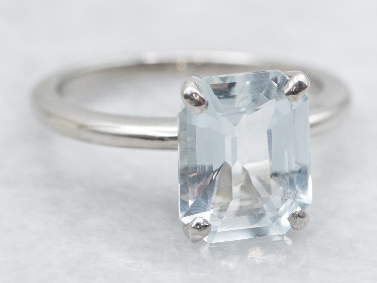 Sleek Platinum Aquamarine Solitaire Ring