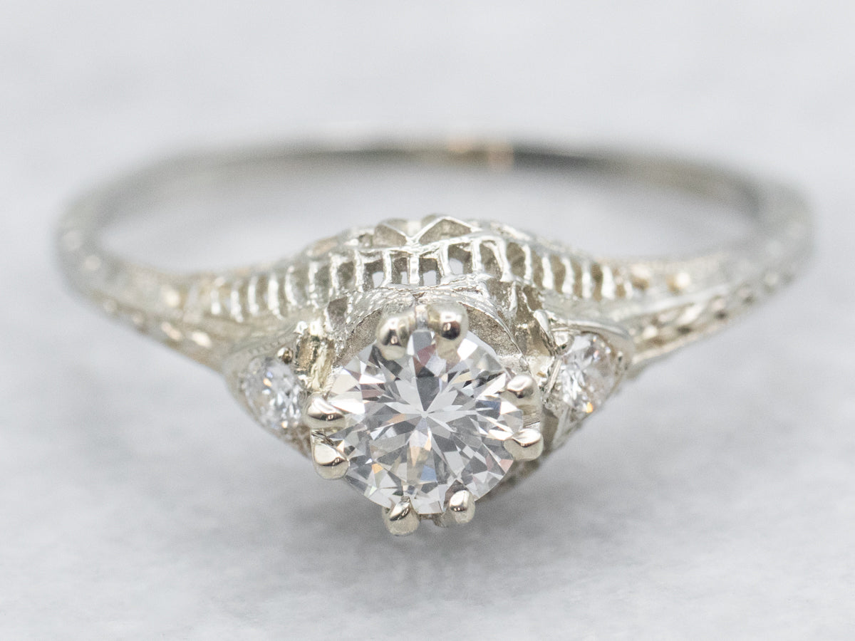 Art Deco European Cut Diamond Engagement Ring