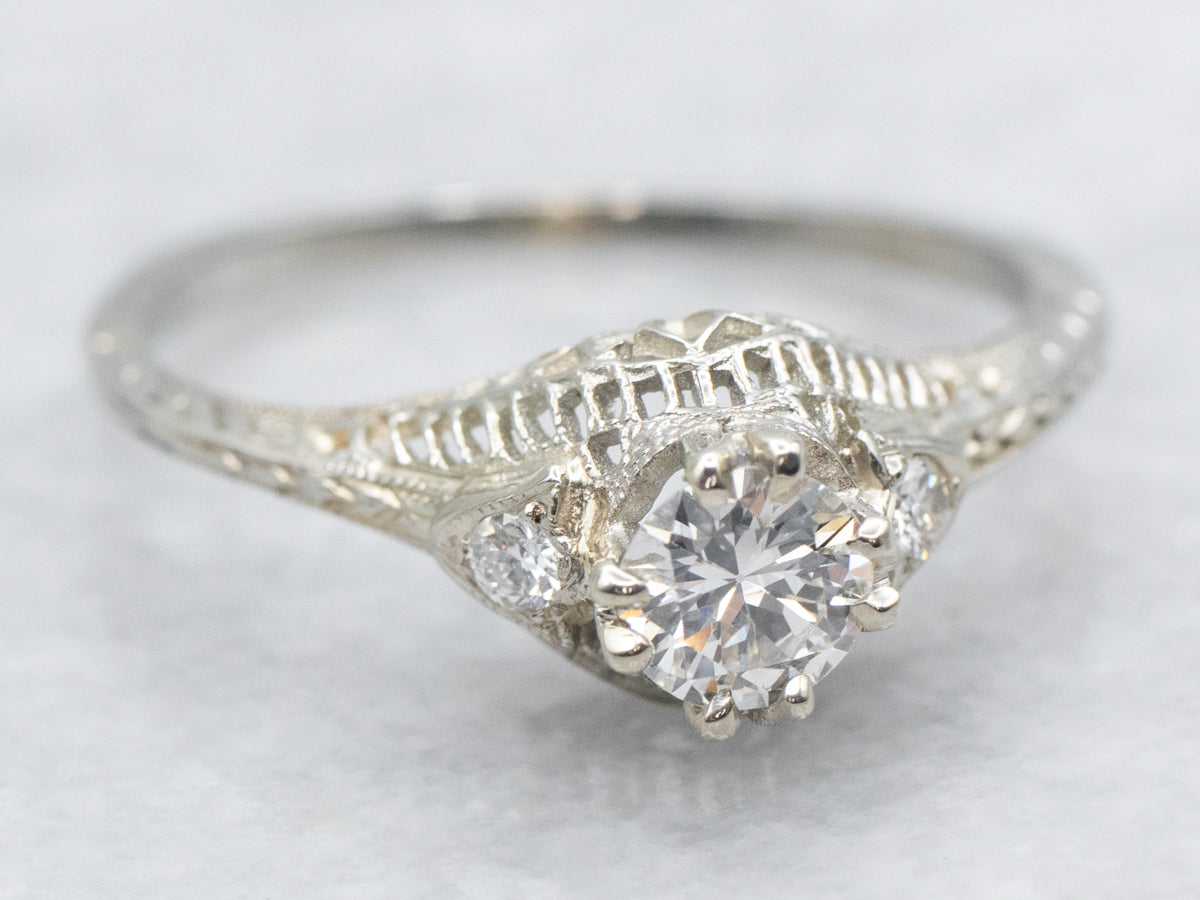 Art Deco European Cut Diamond Engagement Ring