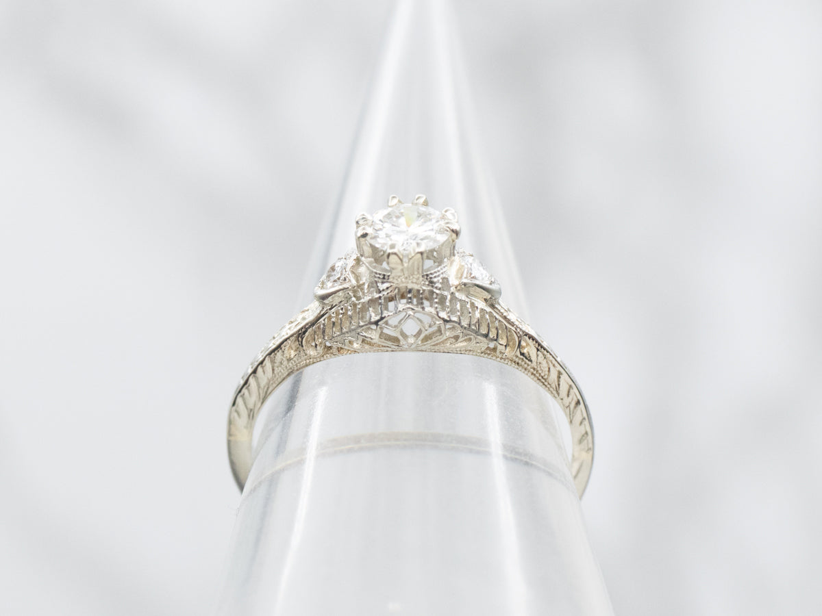 Art Deco European Cut Diamond Engagement Ring