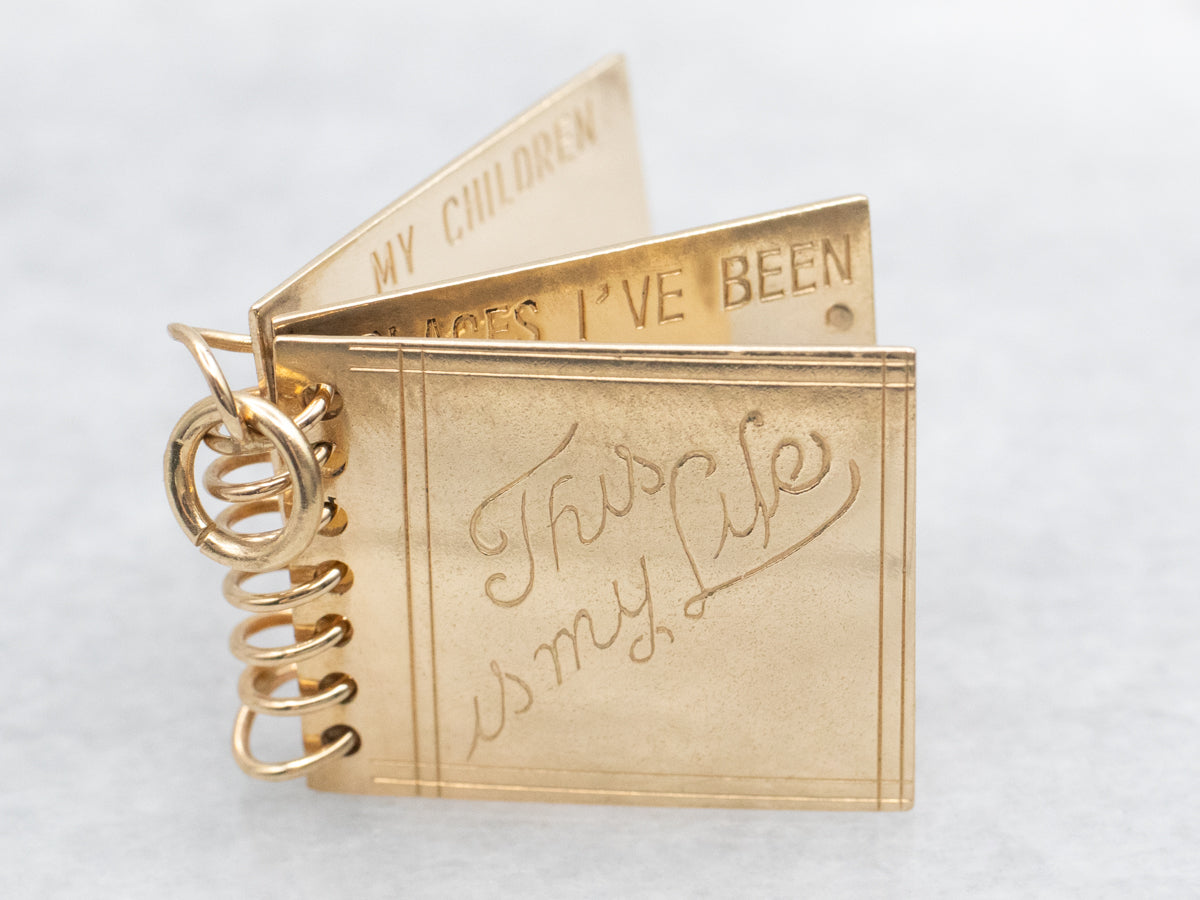 Gold "This Is My Life" Keepsake Book Charm Pendant