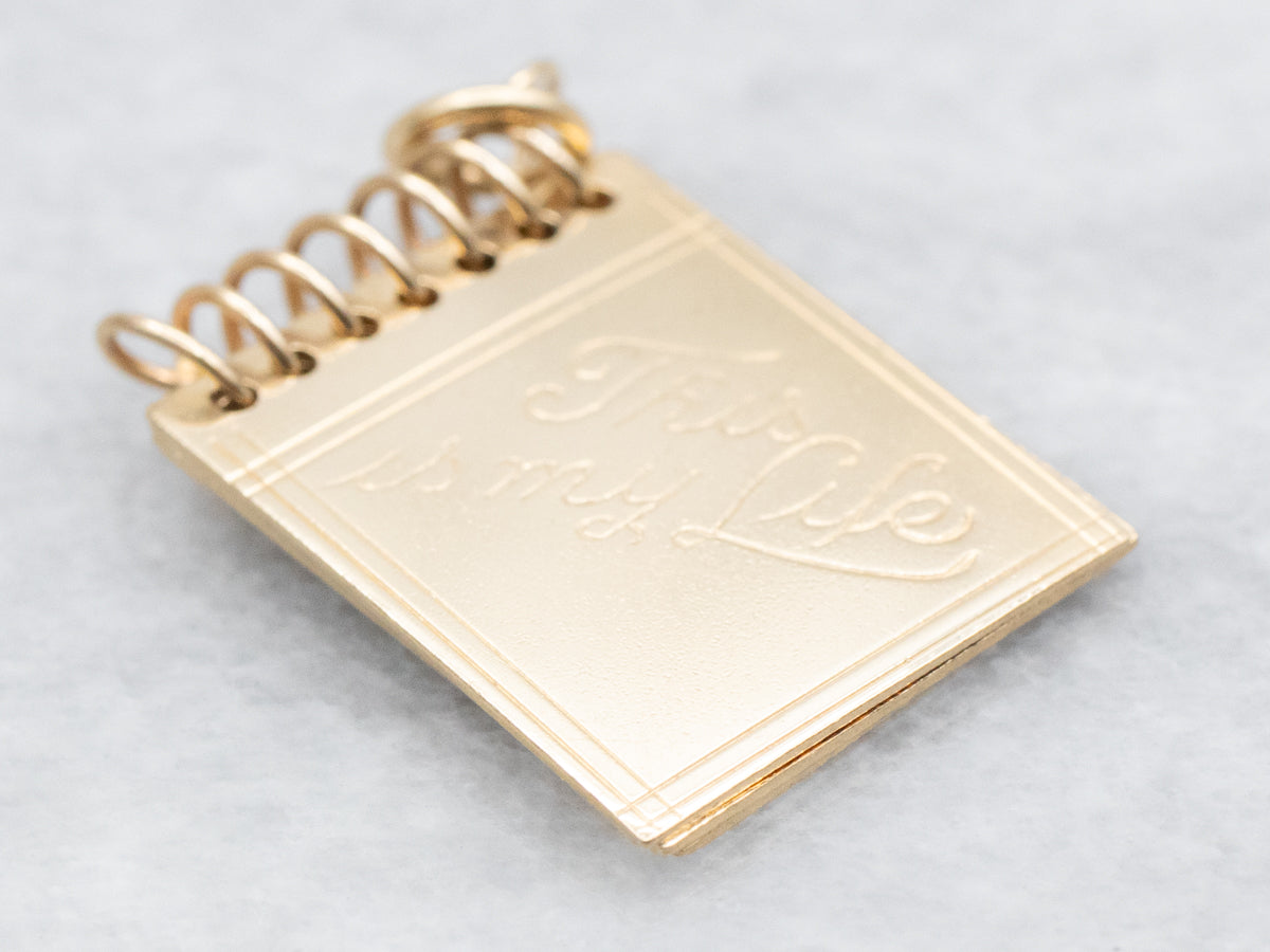 Gold "This Is My Life" Keepsake Book Charm Pendant