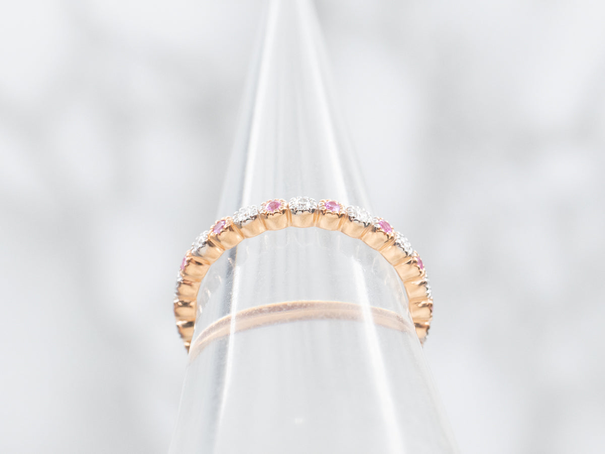 Modern Rose Gold Pink Sapphire and Diamond Eternity Band