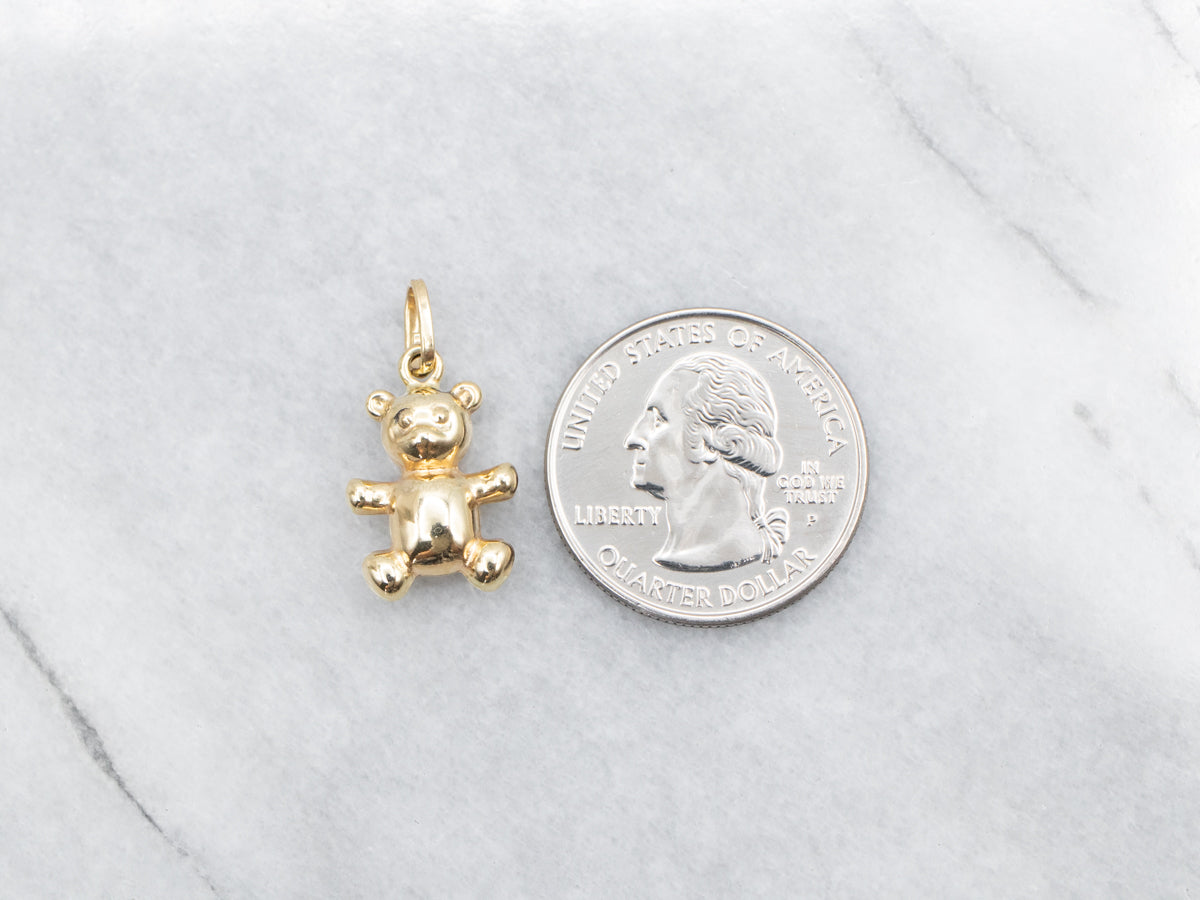 Gold Puffy Teddy Bear Charm