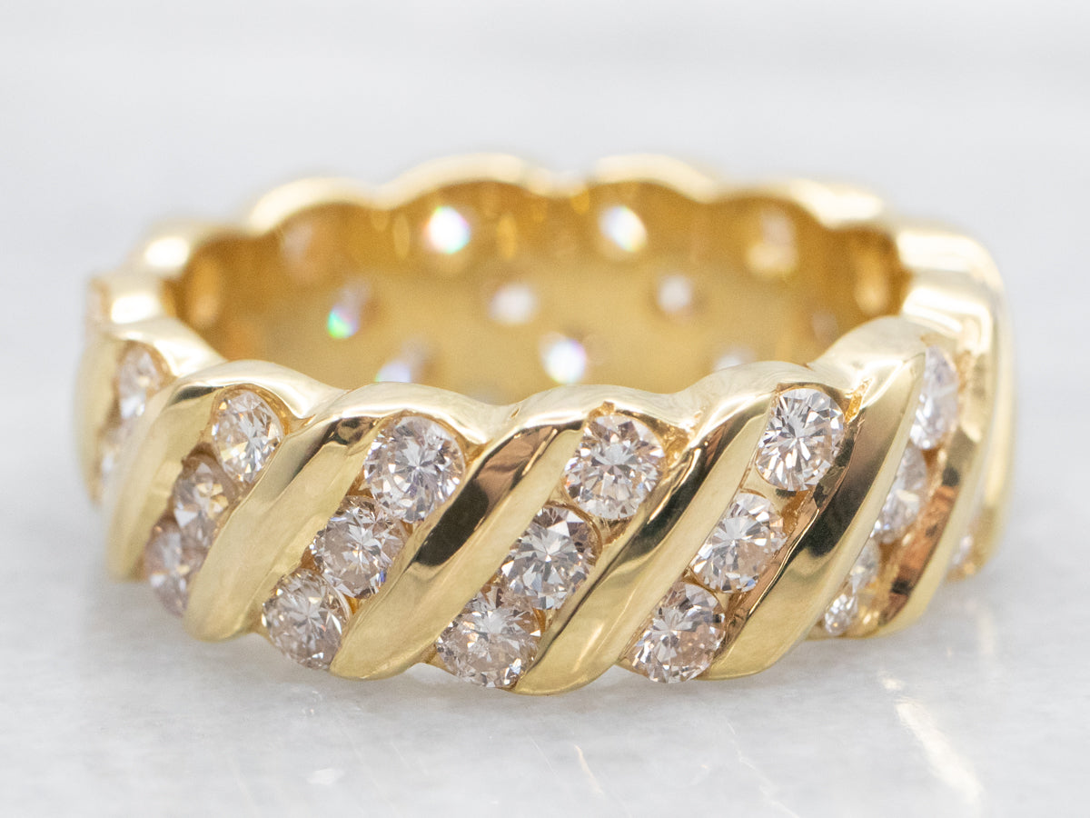 Diagonal Gold Bar and Diamond Band