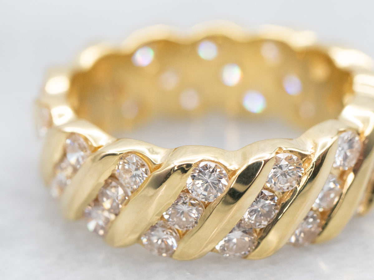 Diagonal Gold Bar and Diamond Band