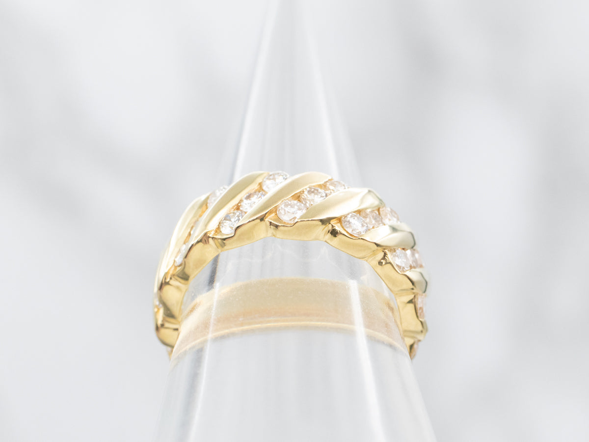 Diagonal Gold Bar and Diamond Band