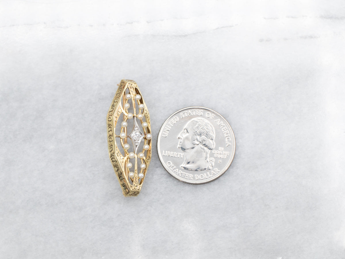 Antique Diamond and Seed Pearl Brooch