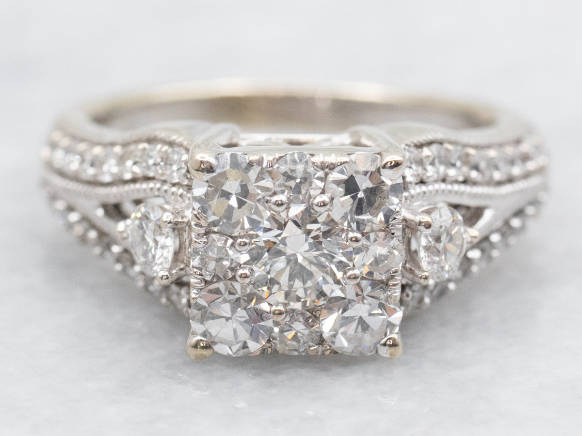 White Gold Modern Diamond Cluster Engagement Ring