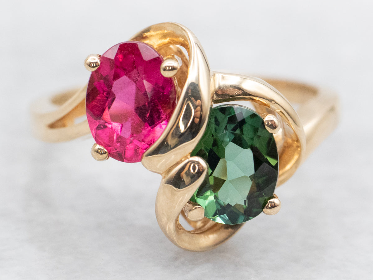 Pink and Green Tourmaline Bypass Ring