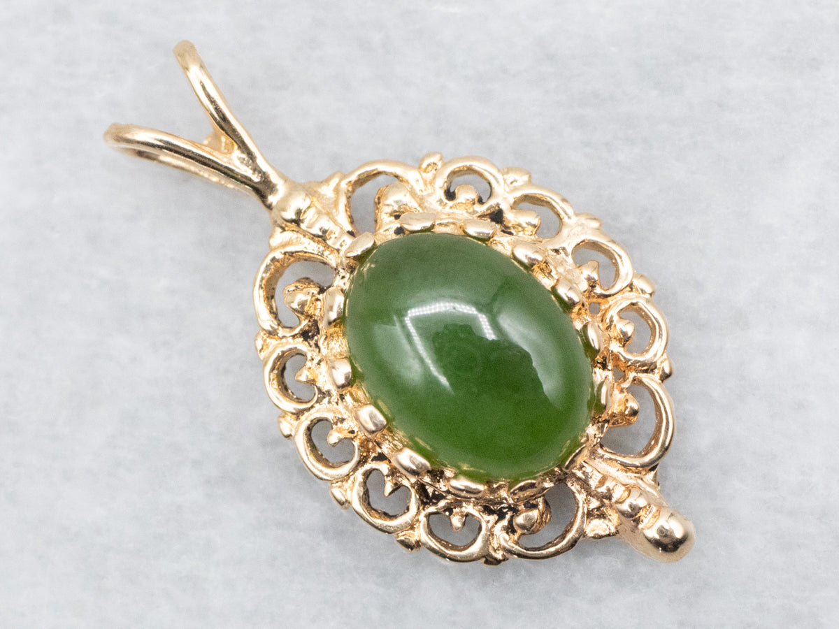 Nephrite Jade Gold Filigree Pendant