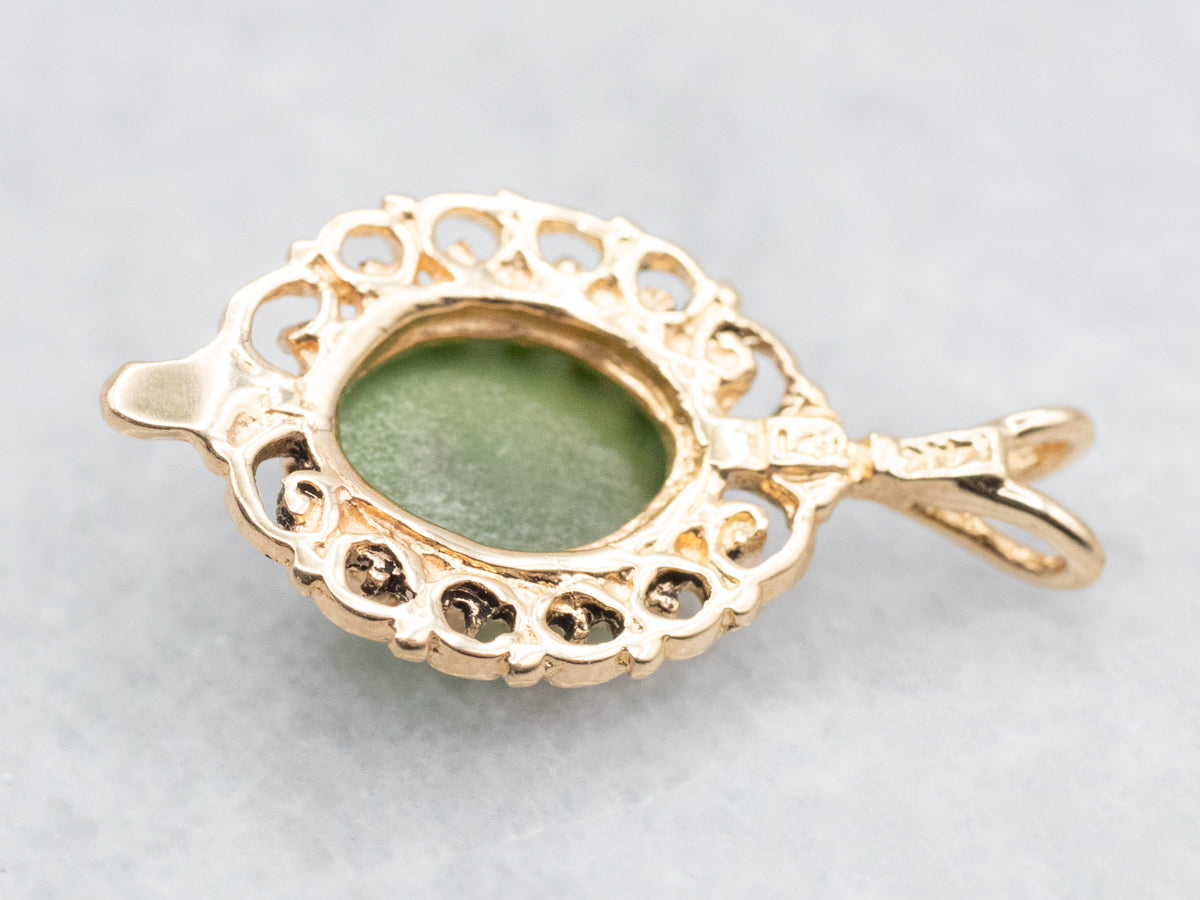 Nephrite Jade Gold Filigree Pendant