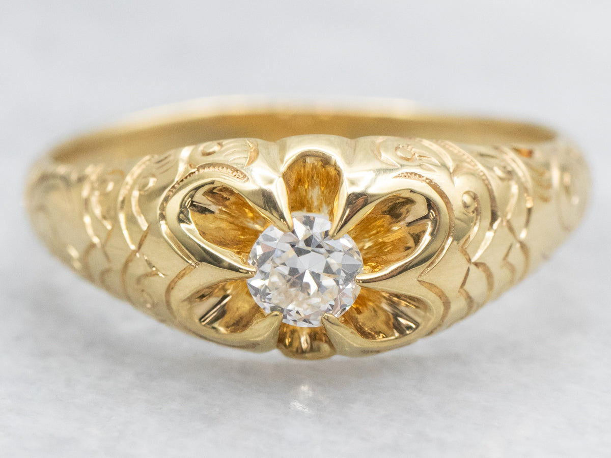 Victorian Belcher Set Diamond Solitaire Engagement Ring