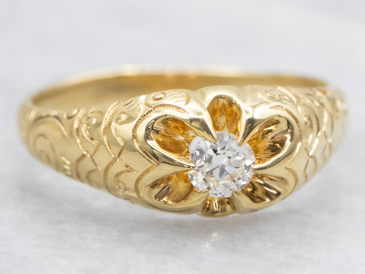 Victorian Belcher Set Diamond Solitaire Engagement Ring