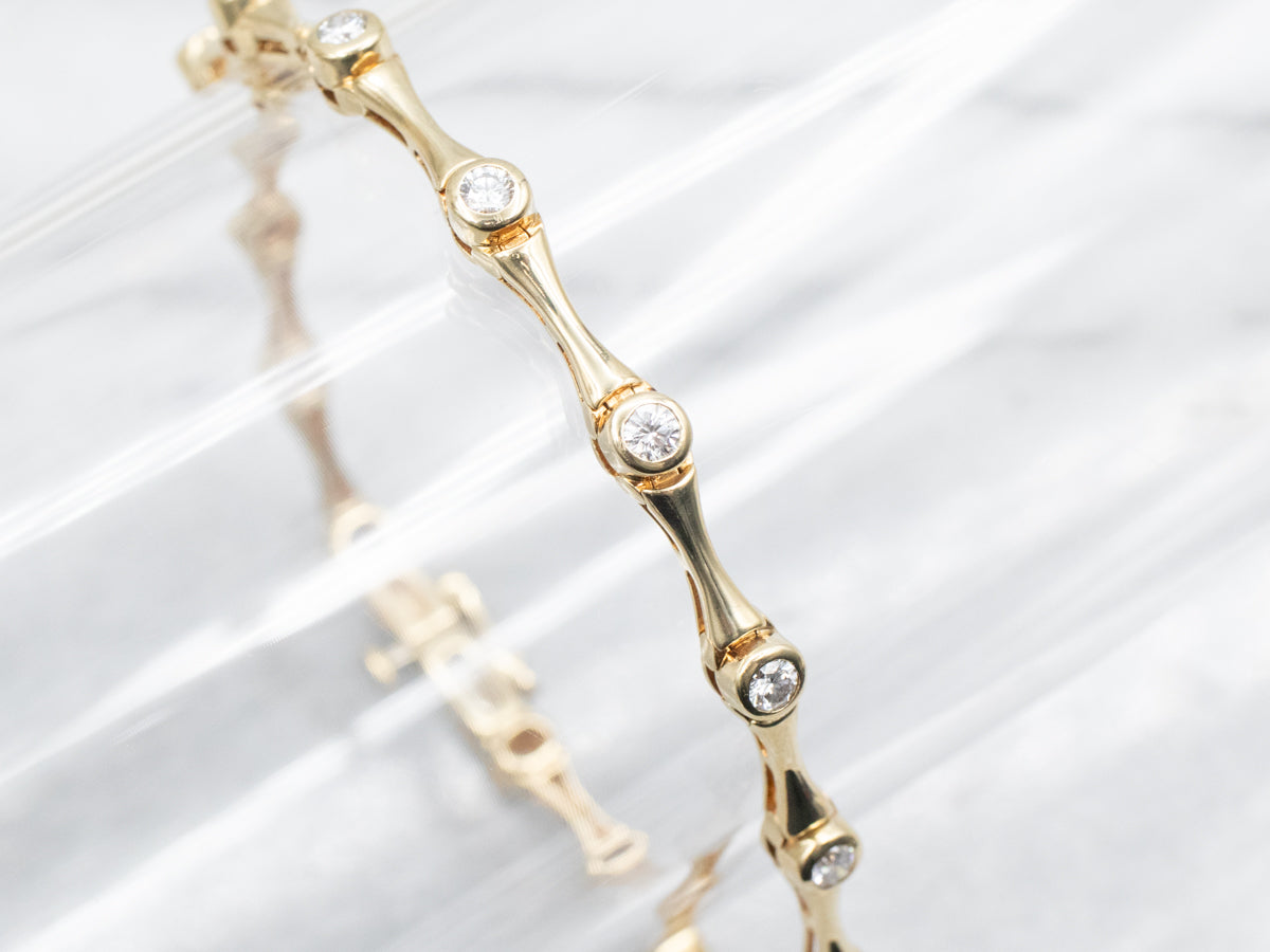 Bezel Set Diamond and Gold Bar Link Bracelet