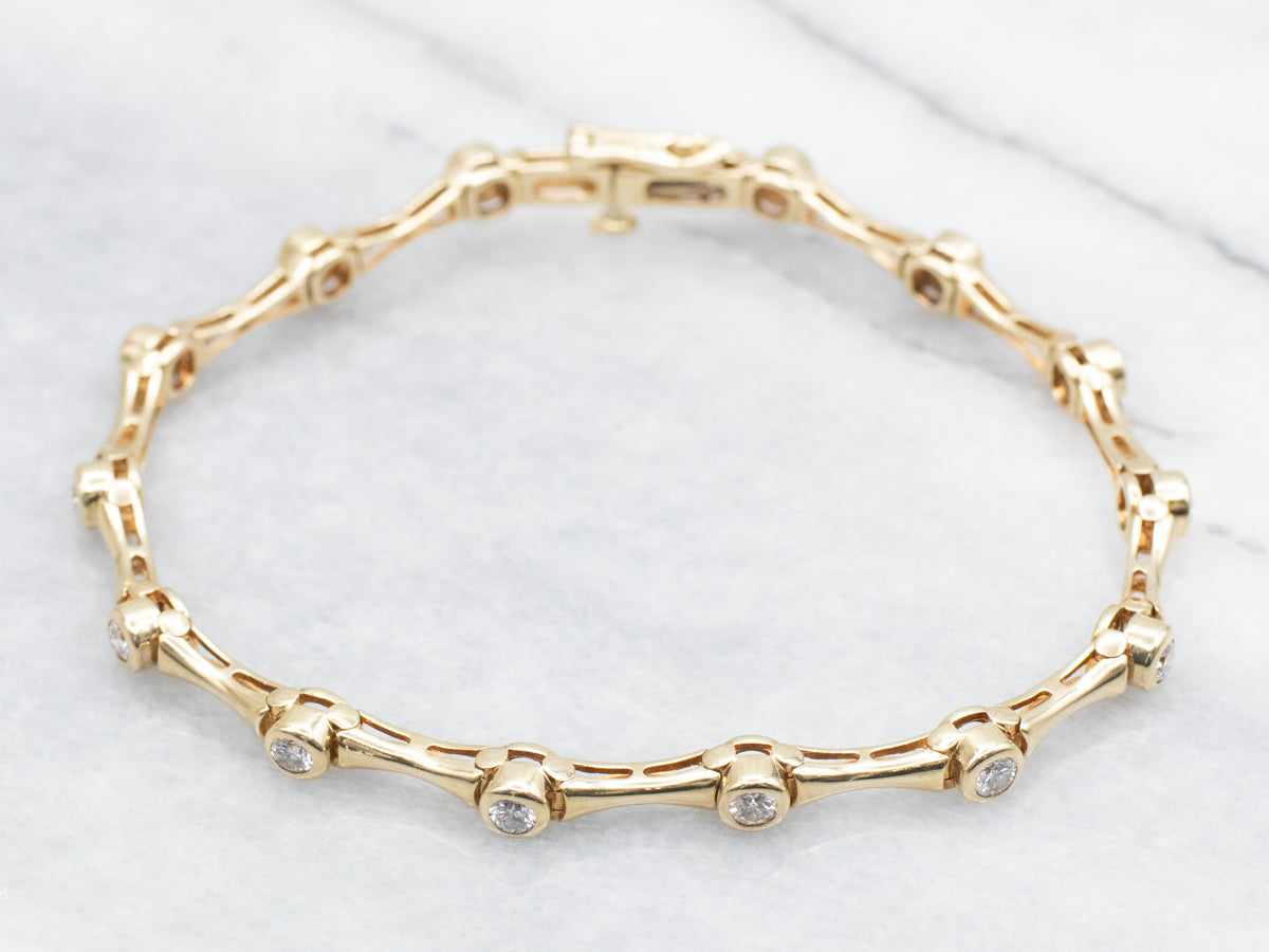 Bezel Set Diamond and Gold Bar Link Bracelet