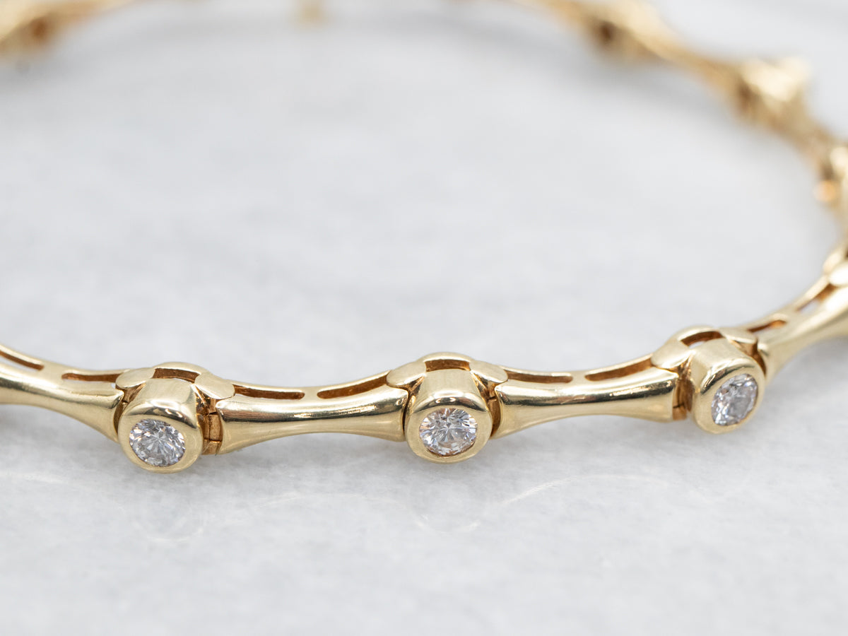 Bezel Set Diamond and Gold Bar Link Bracelet