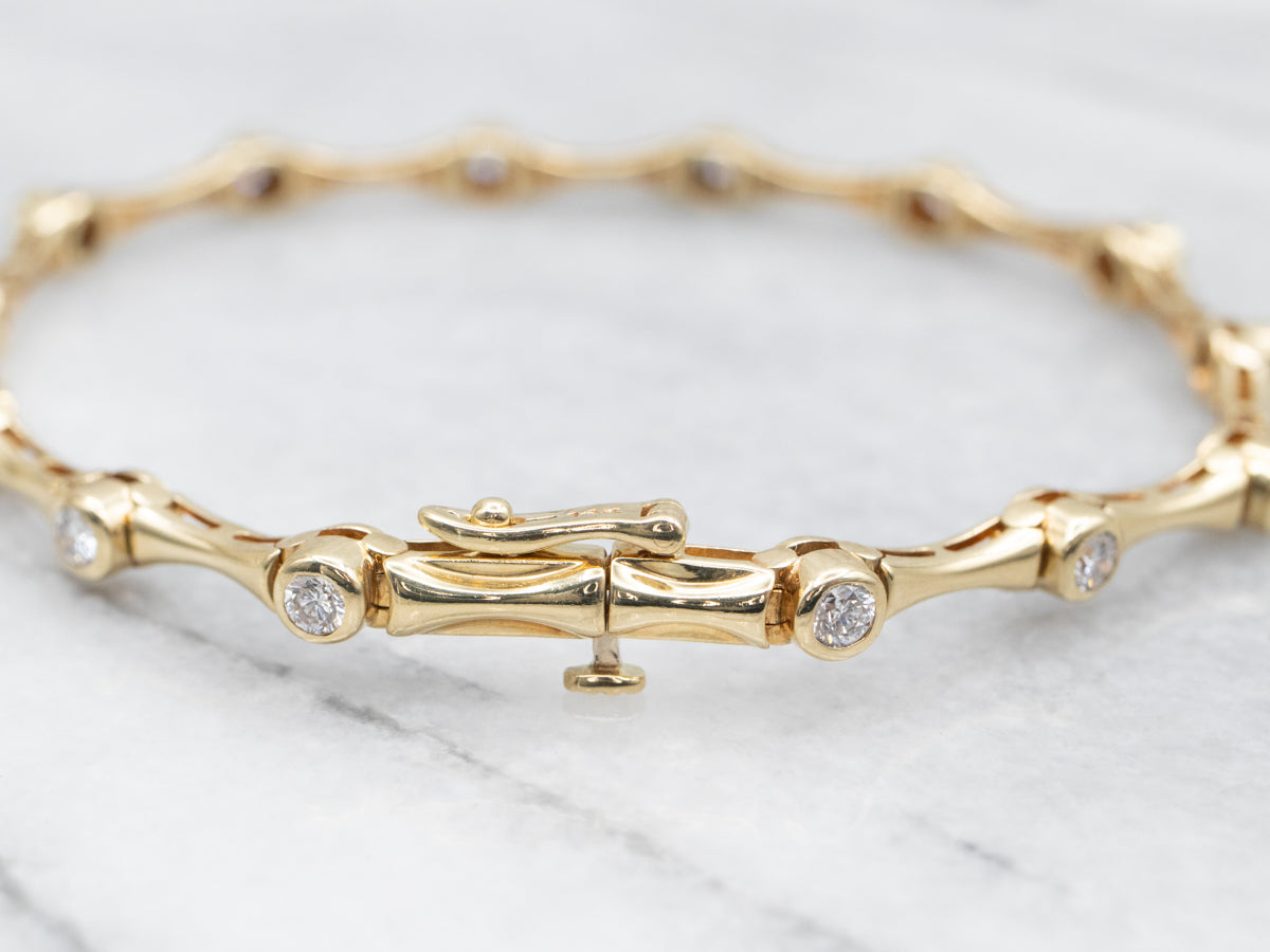 Bezel Set Diamond and Gold Bar Link Bracelet