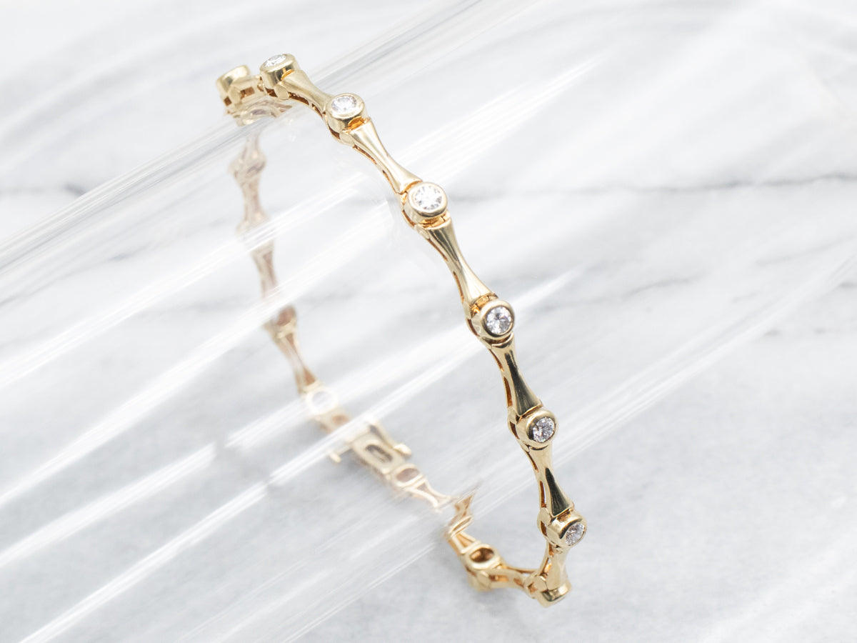 Bezel Set Diamond and Gold Bar Link Bracelet