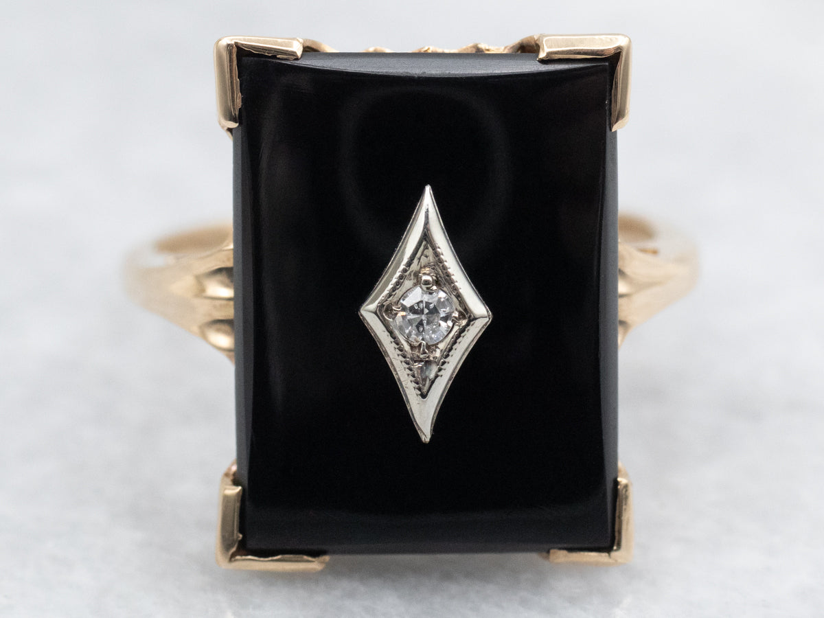 Mid-Century Black Onyx and Diamond Ring