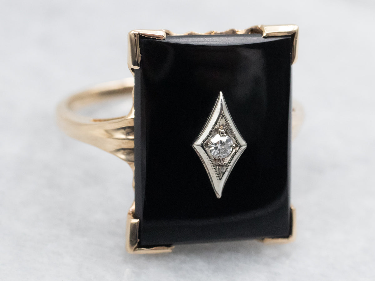 Mid-Century Black Onyx and Diamond Ring