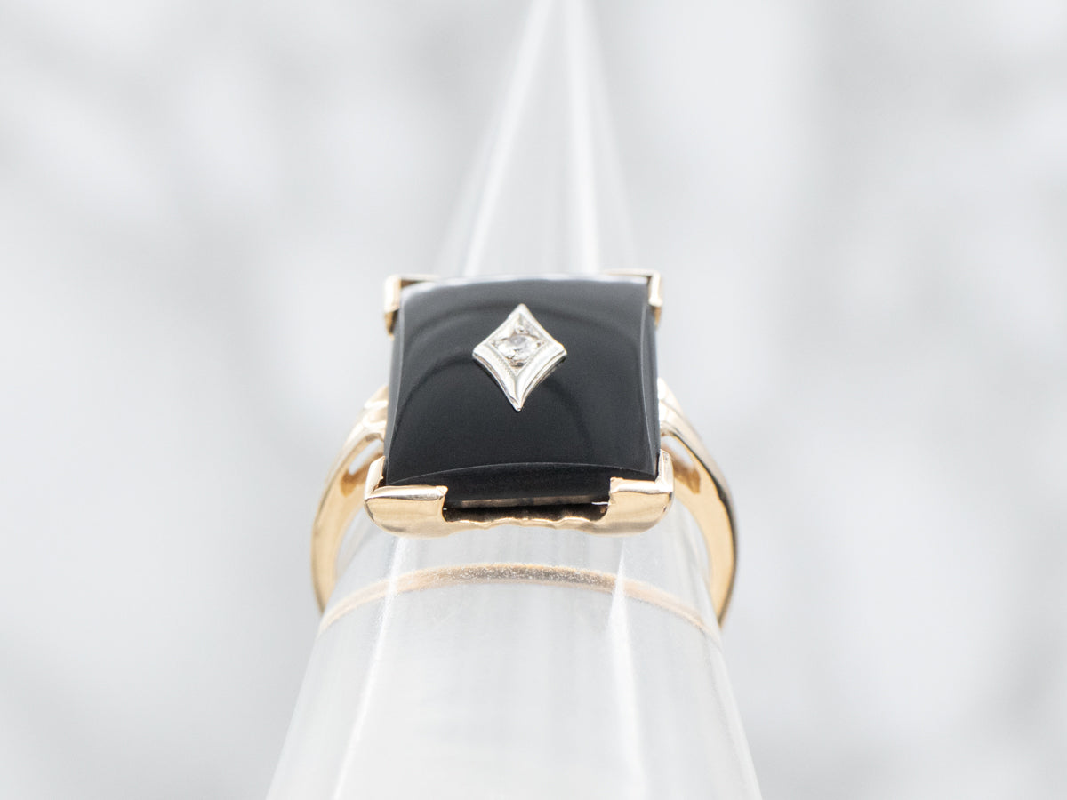 Mid-Century Black Onyx and Diamond Ring