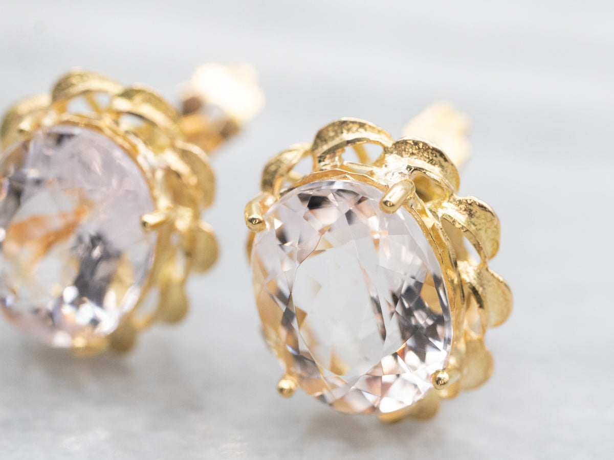 Oval Cut Morganite Stud Earrings