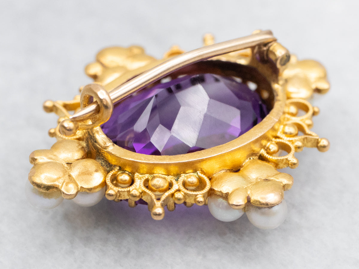 Vintage East to West Amethyst and Pearl Brooch