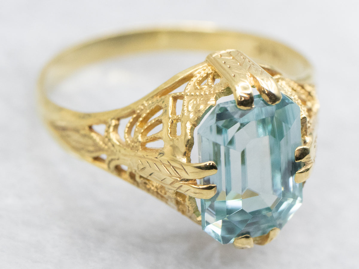 Green Gold Blue Zircon Solitaire Ring