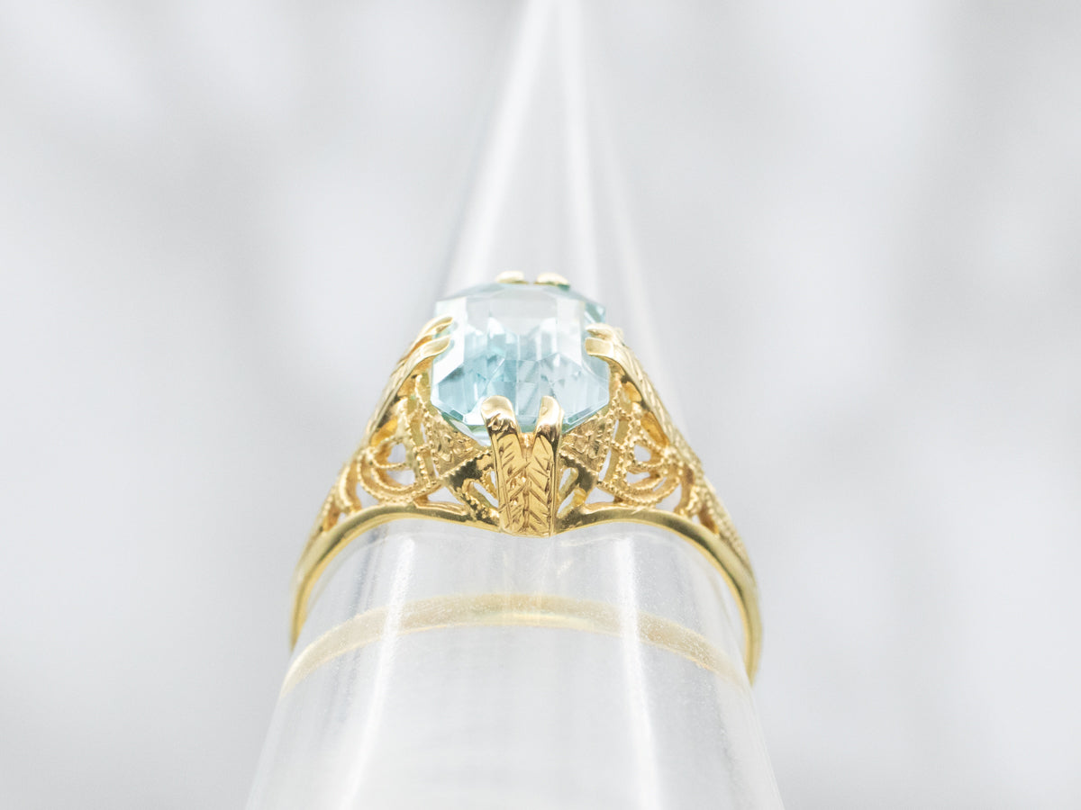 Green Gold Blue Zircon Solitaire Ring