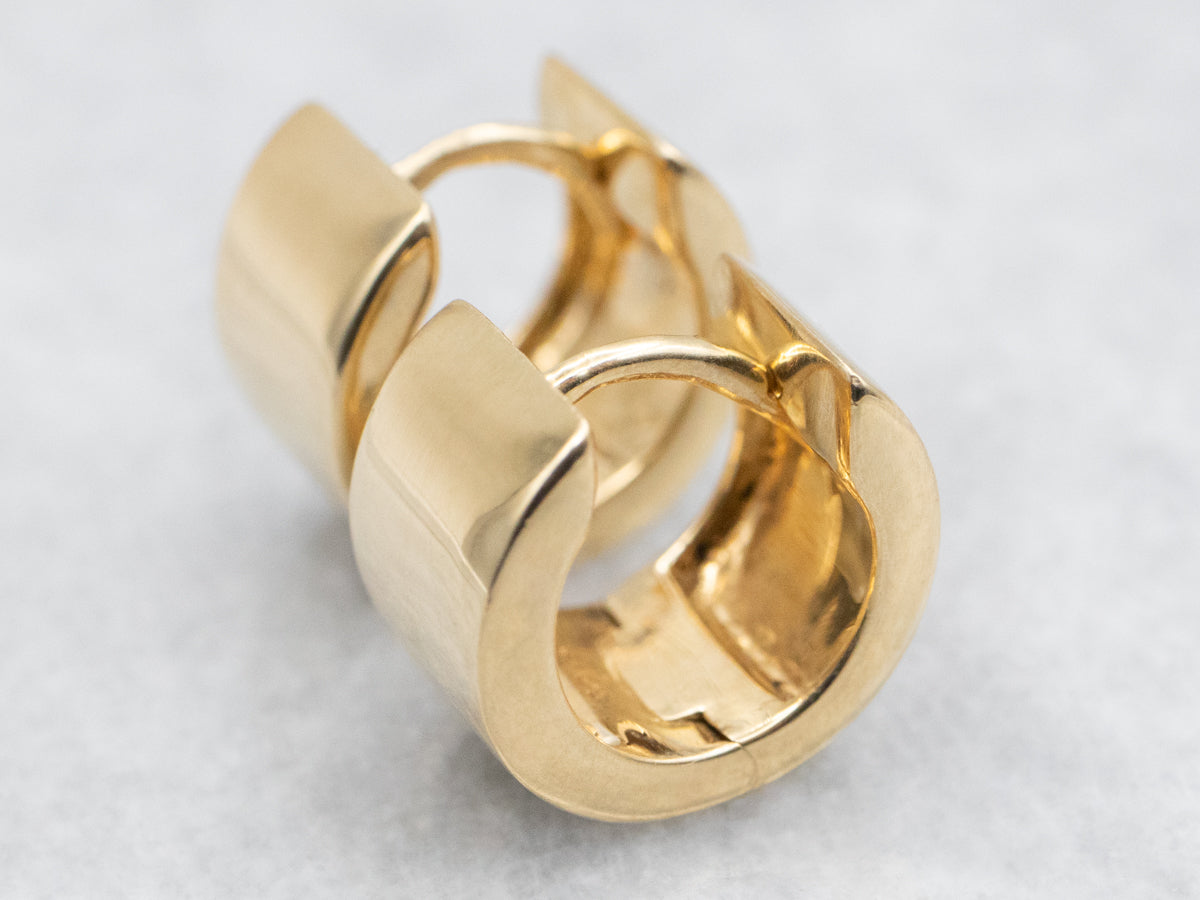 Wide Gold Huggie Hoop Earrings