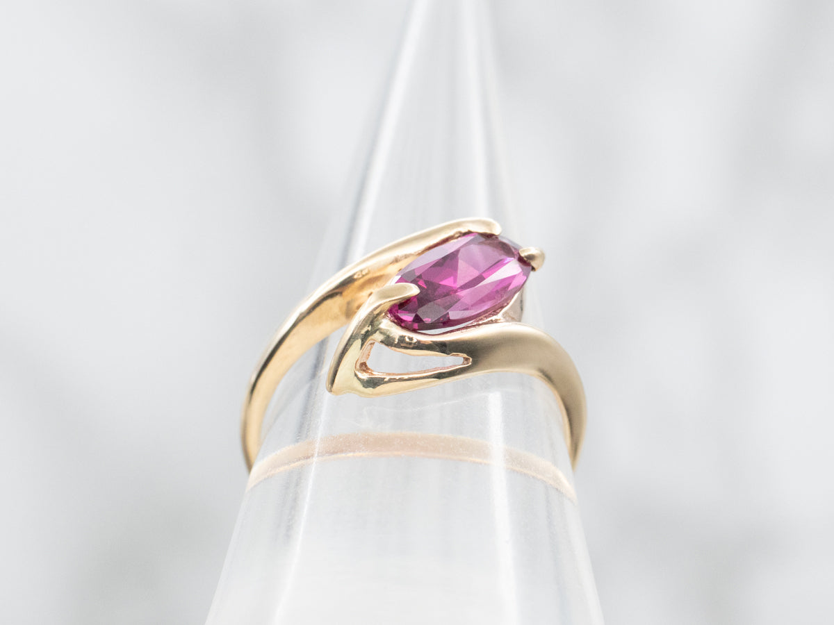 Rhodolite Garnet Solitaire Bypass Ring