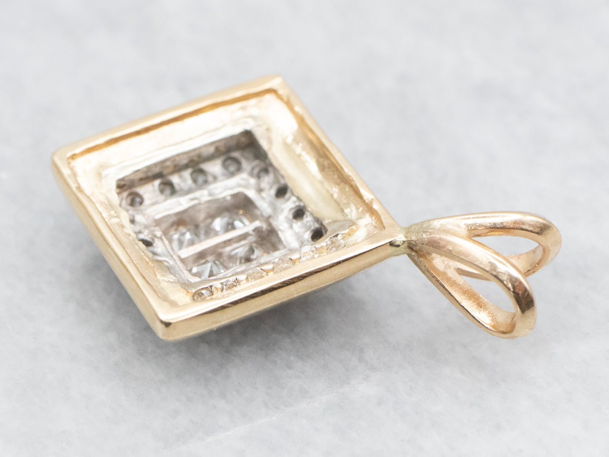 Modern Gold Round and Princess Cut Diamond Pendant