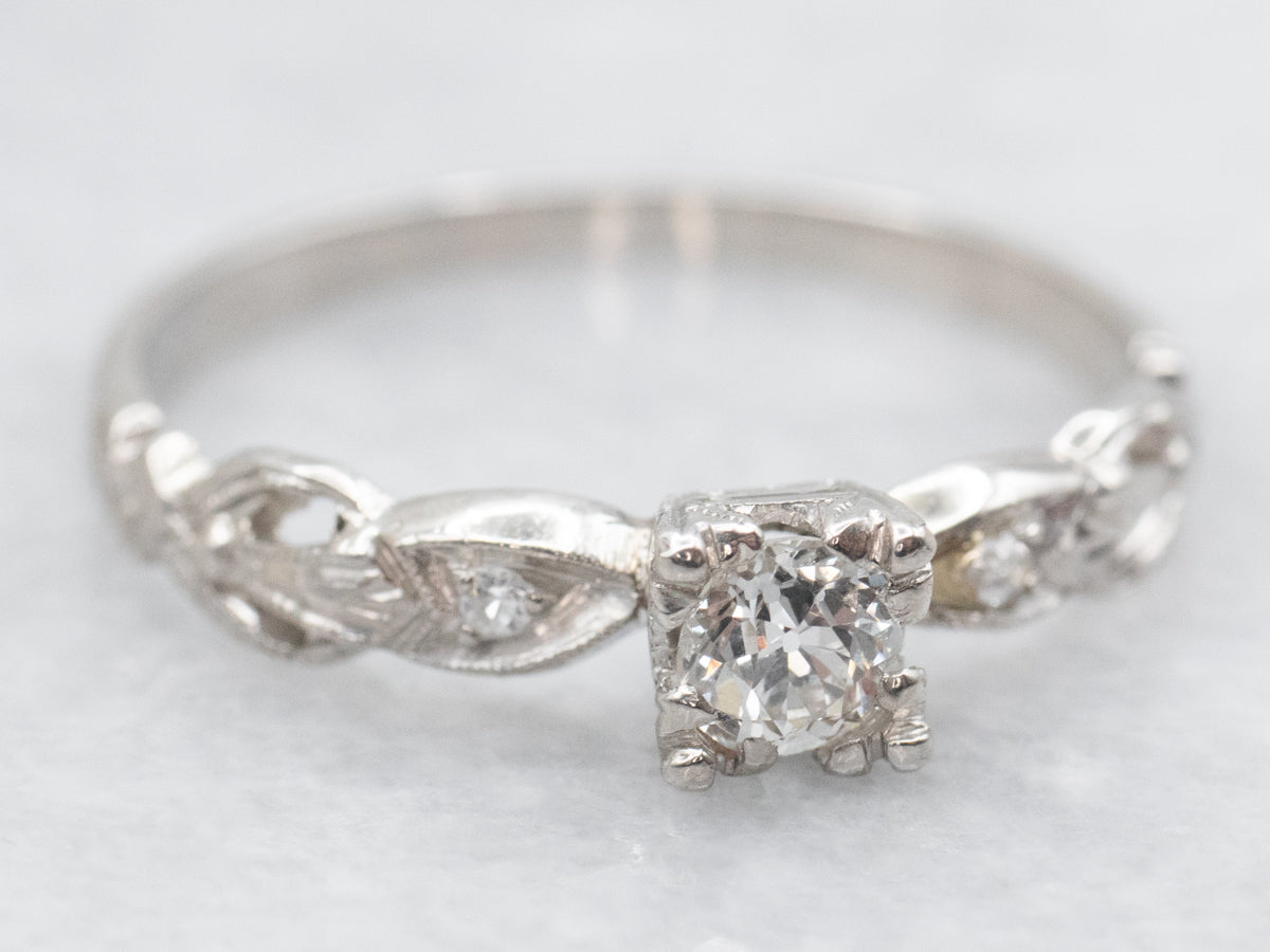 Platinum 1940s Old Mine Cut Diamond Engagement Ring