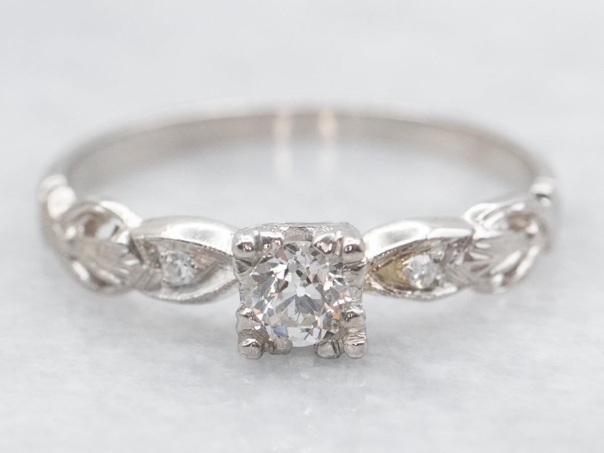 Platinum 1940s Old Mine Cut Diamond Engagement Ring