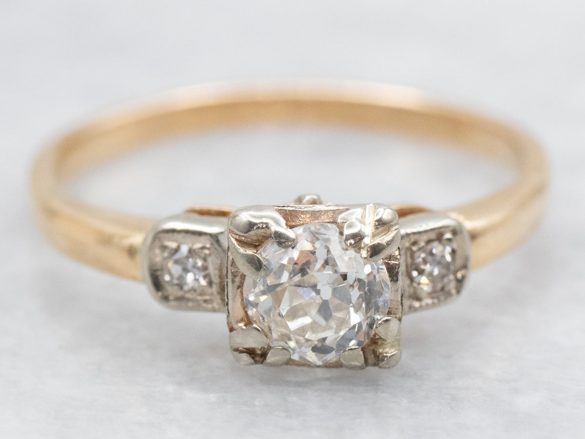 Retro 1940s Old Mine Cut Diamond Engagement Ring