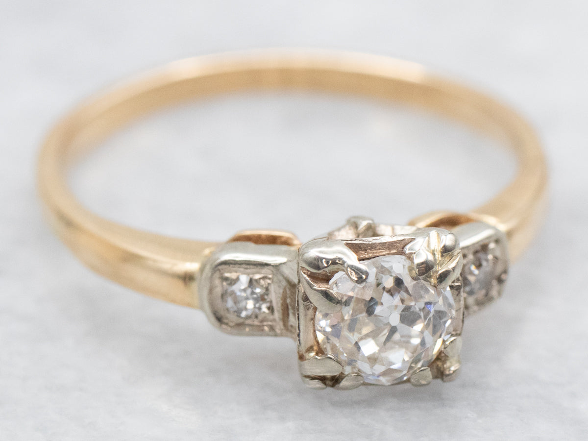 Retro 1940s Old Mine Cut Diamond Engagement Ring