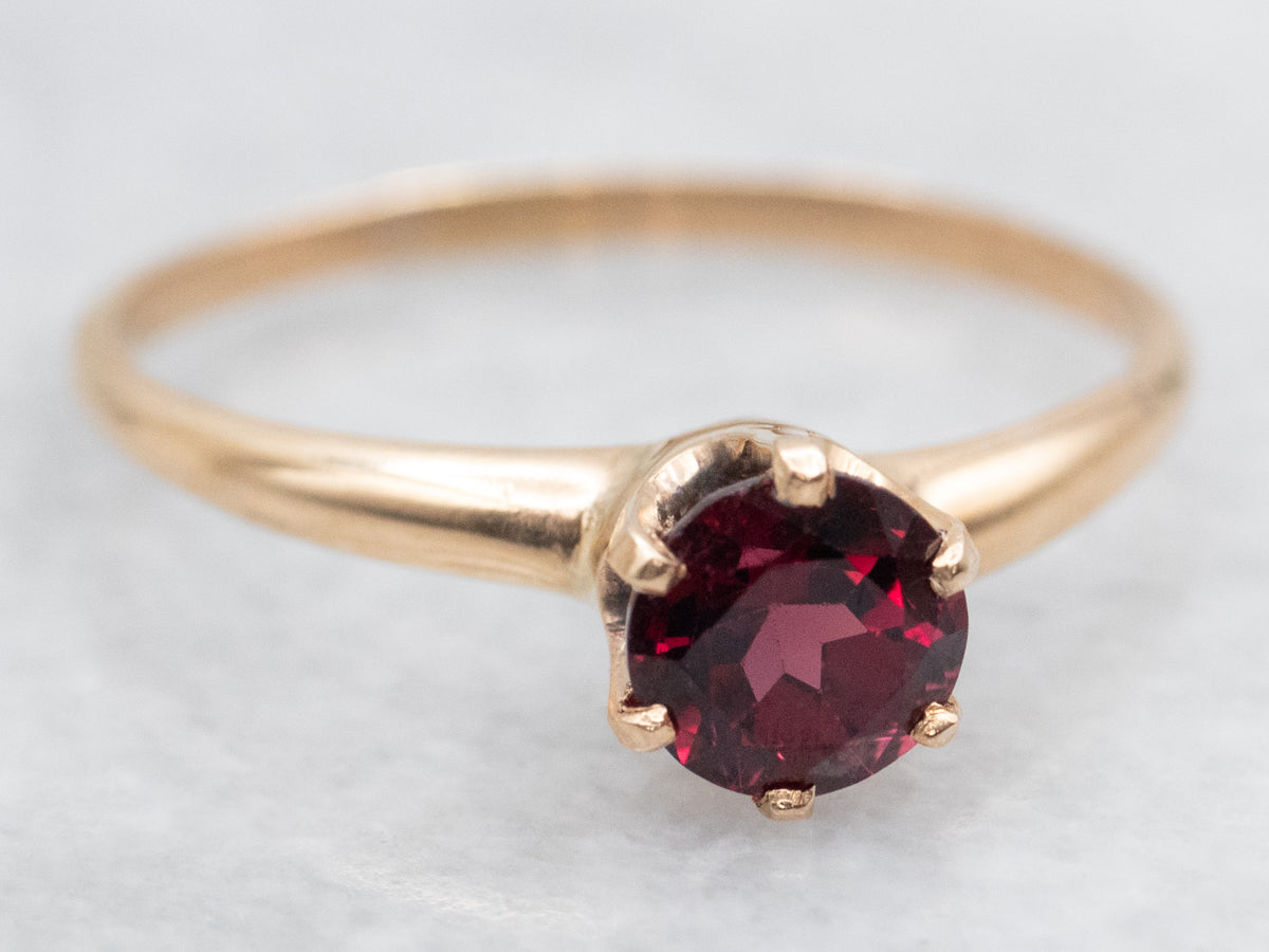 Victorian Rose Gold Blood Red Garnet Solitaire Ring